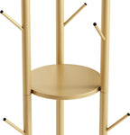 DOORXIFO Metal Gold Coat Racks Freestanding, Coat Hanger Stand, Hall Tree Rack for Hanging Hats, Scarves, Bags, Modern Coat Rack with Double Shelves, Corner Coat Rack, 9 Hooks, Gold