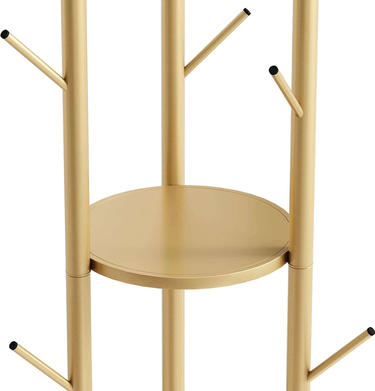 DOORXIFO Metal Gold Coat Racks Freestanding, Coat Hanger Stand, Hall Tree Rack for Hanging Hats, Scarves, Bags, Modern Coat Rack with Double Shelves, Corner Coat Rack, 9 Hooks, Gold