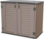 Horizontal Resin Storage Shed, 34 Horizontal Cu.ft Outdoor Storage Cabinet Waterproof for Garden/Backyard/Home/Pool, Lockable(34 Cu.ft-Brown)