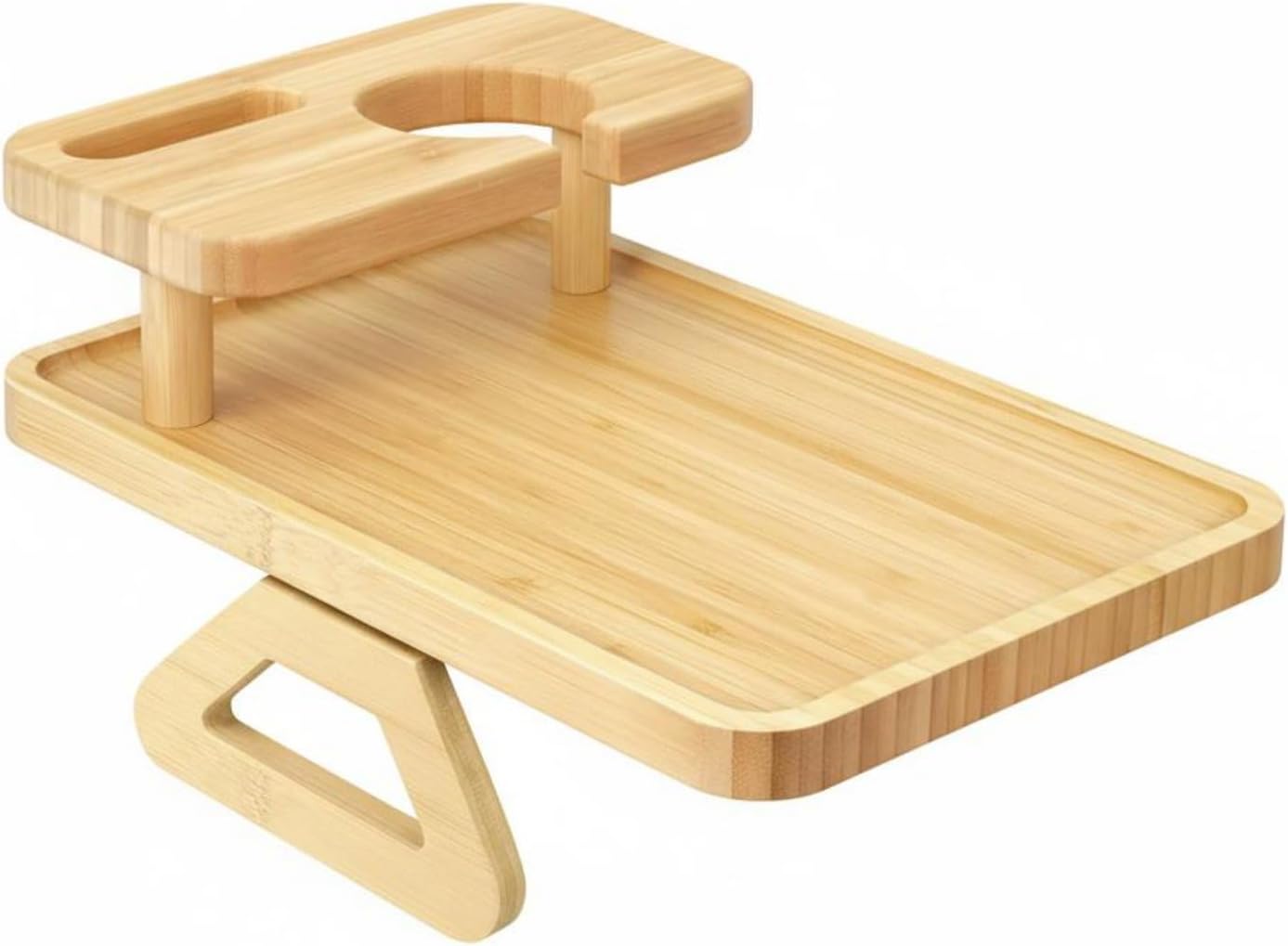 Expandable Armrest Table Bamboo Couch Clip Double Layer Surface with Stable Non Slip Pads Suitable for Office Living Room Family Room