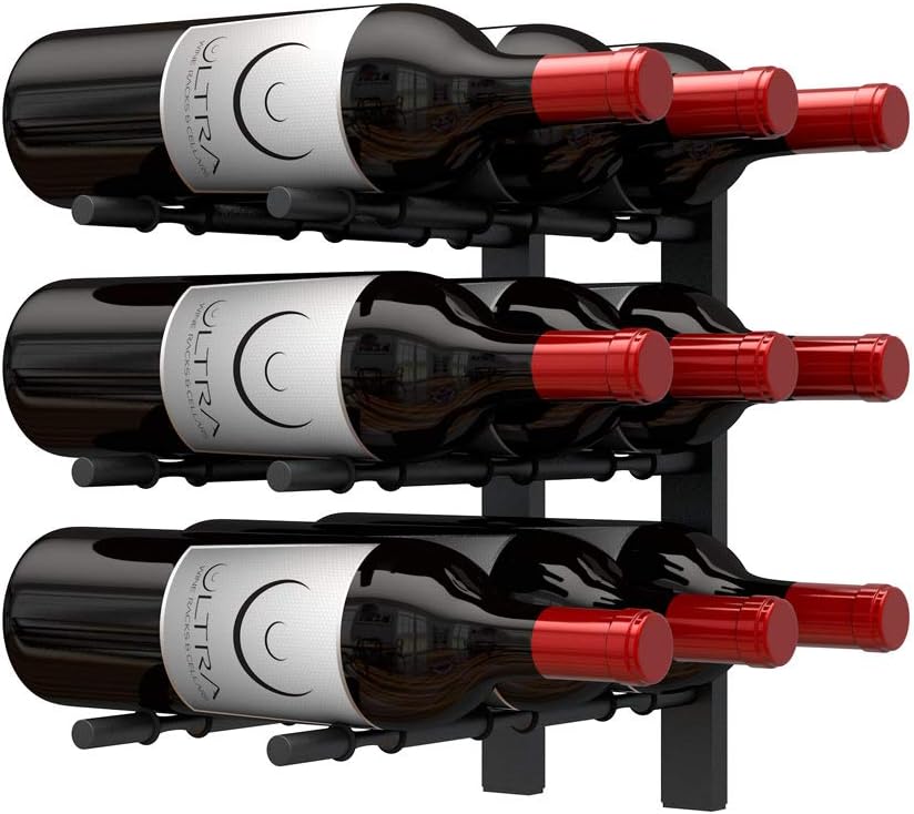 Ultra Wine Racks Wall Mounted Label-Out Wine Racks (1 Foot 3 Deep, Matte Black, 9 Wine Bottles) - Modern Metal Wine Storage, Modular Design for Home Bar, Kitchen, Dining Rooms, & Wine Cellars