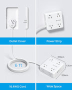 TROND Flat Outlet Cover Extender - 6FT Flat Extension Cord with 8 Outlet and 4 USB, Ultra-Thin Power Strip Cord Concealer with 1700 Surge Protector, Idea for Home Improvement to Hide TV Messy Cord