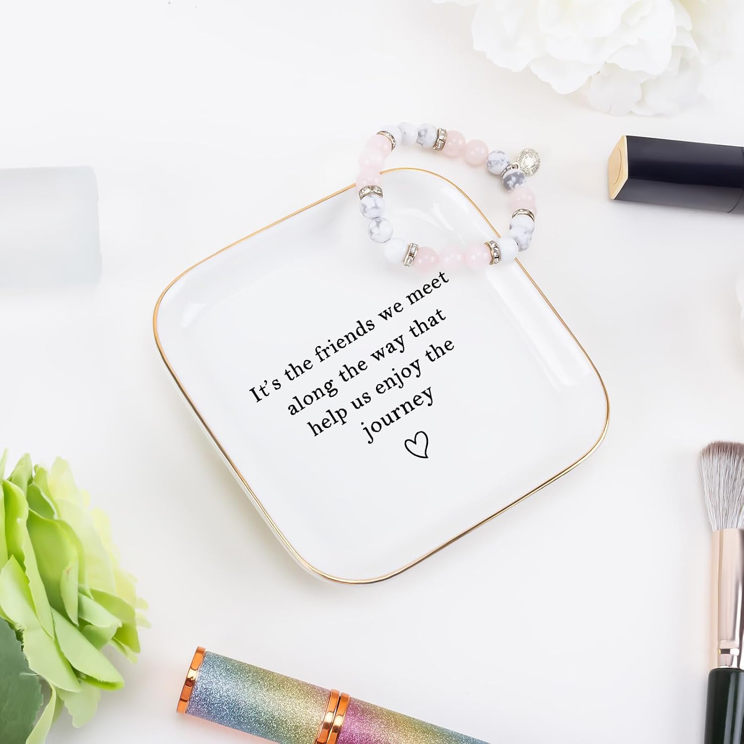Best Friend Birthday Friendship Gifts for Women Jewelry Tray, Friendship Graduation Christmas Retirement Farewell Gifts for Best Friend BFF Coworkers Jewelry Ring Tray Dish