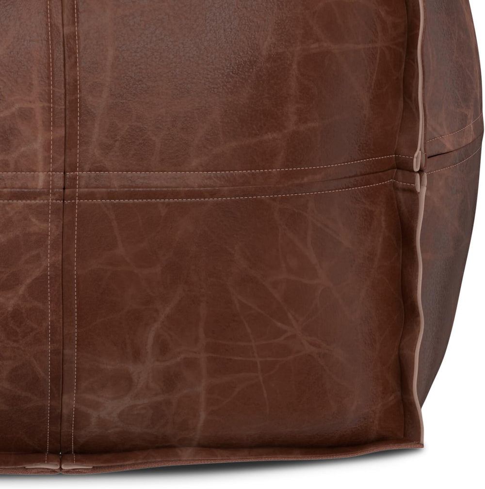 SIMPLIHOME Brody 26" Wide Genuine Leather Square Pouf in Distressed Brow...