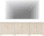 WAMPAT TV Stand Cabinets for 85+ Inches TVs, 3-in-1 Wood Entertainment Center with Doors and 9 Compartments, 106" Modern Media Console Table with Storage for Living Room Bedroom, Natural Oak
