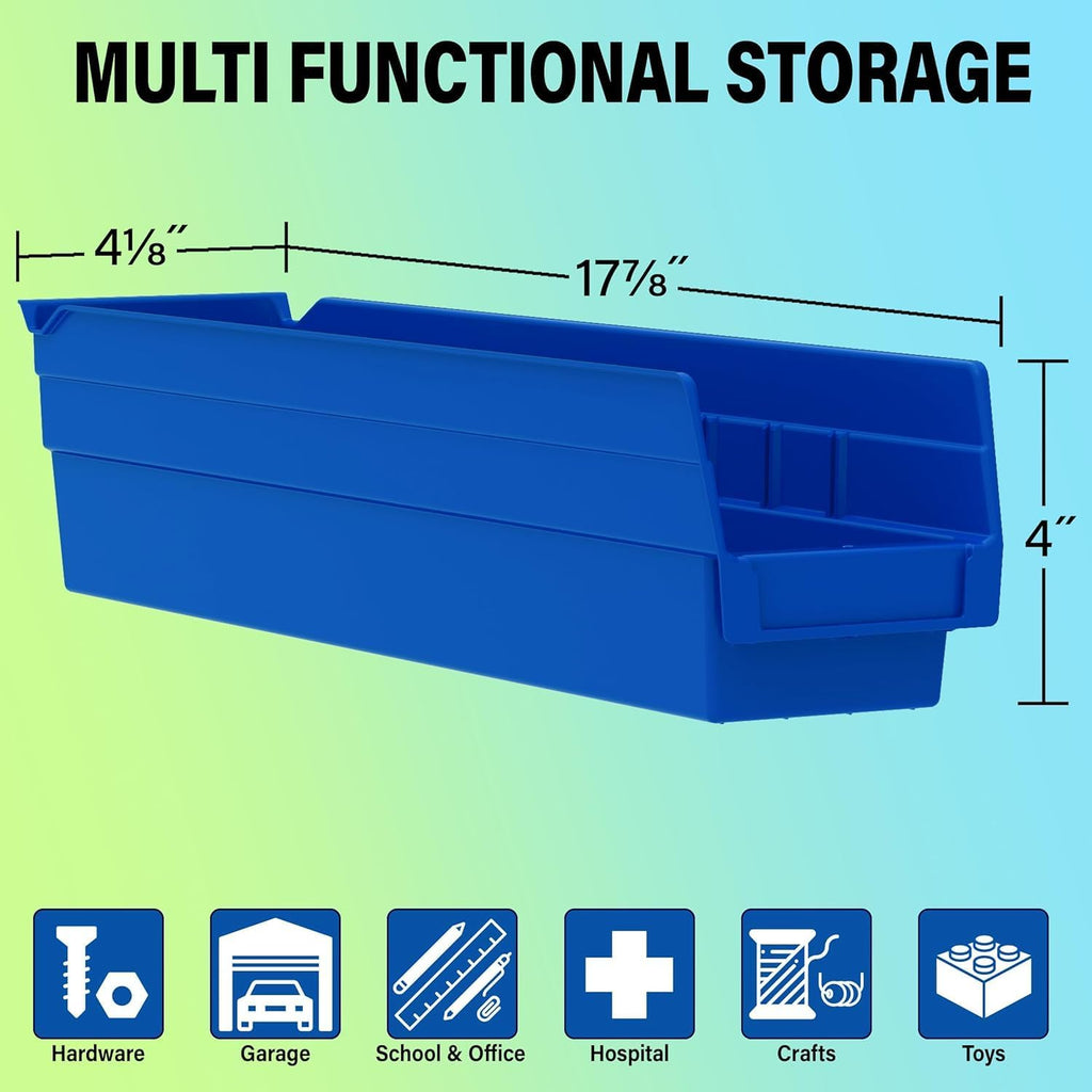 Akro-Mils 30128 Plastic Shelf Bins, Heavy Duty Storage Bins for Garage, Closet, and Drawer Organization, 18-Inch x 4-Inch x 4-Inch, Yellow, 12-Pack