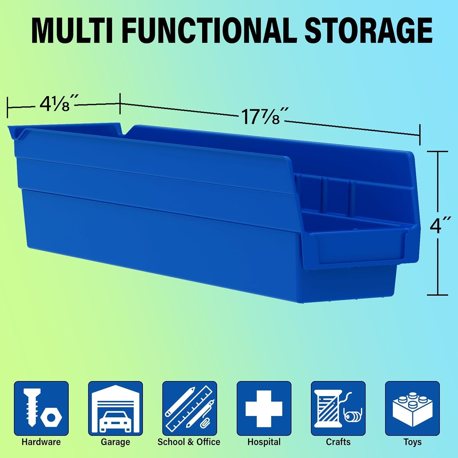 Akro-Mils 30128 Plastic Shelf Bins, Heavy Duty Storage Bins for Garage, Closet, and Drawer Organization, 18-Inch x 4-Inch x 4-Inch, Yellow, 12-Pack