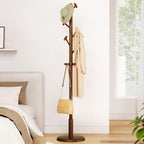 Taitiy Solid Wood Coat Rack Freestanding Coat Tree with 10 Hooks for Bedroom, Livingroom, Entryway, Sturdy Coat Hanger Stand for Hats, Coats, Scarves, Handbags, Purses