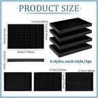 PH PandaHall Black Jewelry Tray 4 Pack Jewelry Organizer Tray Rectangle Display Trays Stackable Storage Case for Earrings Rings Necklaces Dresser Drawer Vendor Display Christmas Decor, 13.7x9.4inch