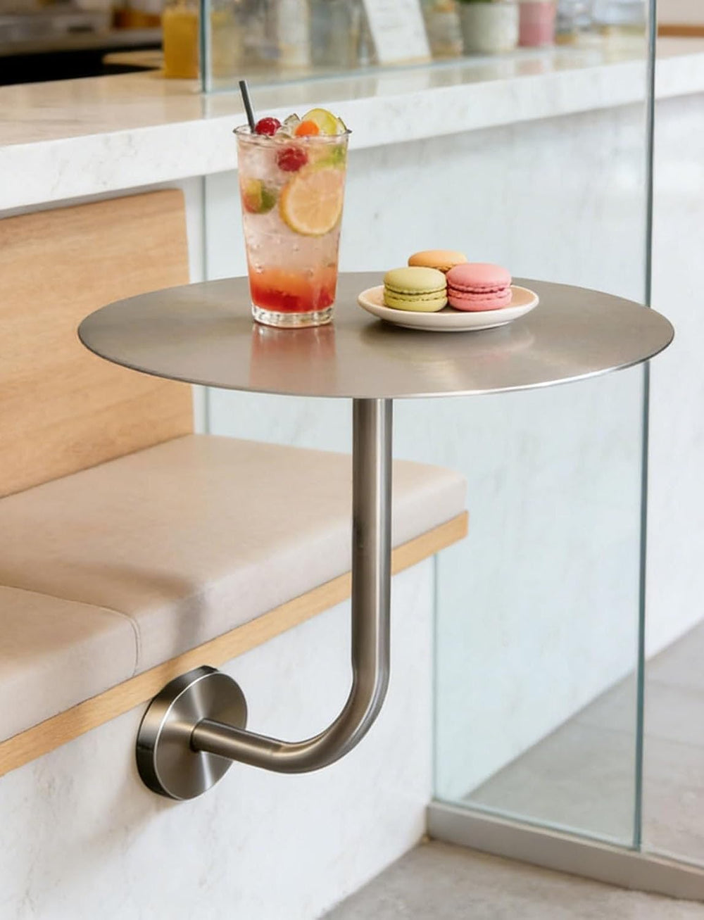 Floating Coffee Table,Wall Mounted Round End Table for Pub & Juice Bar,Sp...