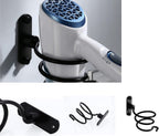 Blow Dryer Holder Wall Mounted Bathroom Hair Dryer Hanger Hair Tool Organizer for Full Size Dryer Swivel Storage Rack with Armrests for Flat Iron Curling Iron Space Saving Design (Black)