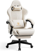 GTPLAYER Gaming Chair for Adults, Ergonomic Computer Game Chairs with Speakers, Footrest & Linkage Armrest, Reclining High Back Silla Gamer for Home Office, Ace Pro, Off-White