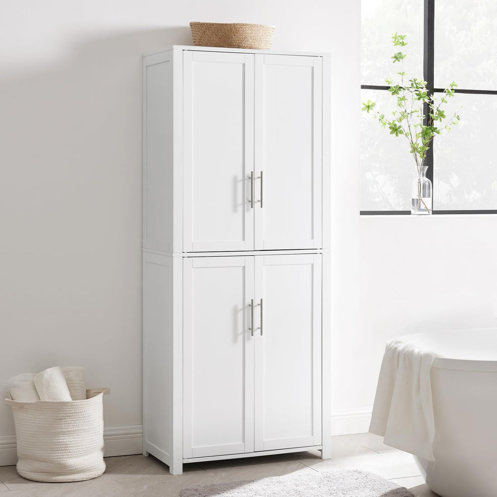 HomeStock Tall Pantry Cabinet - White Linen Storage - 15" D x 28" W...