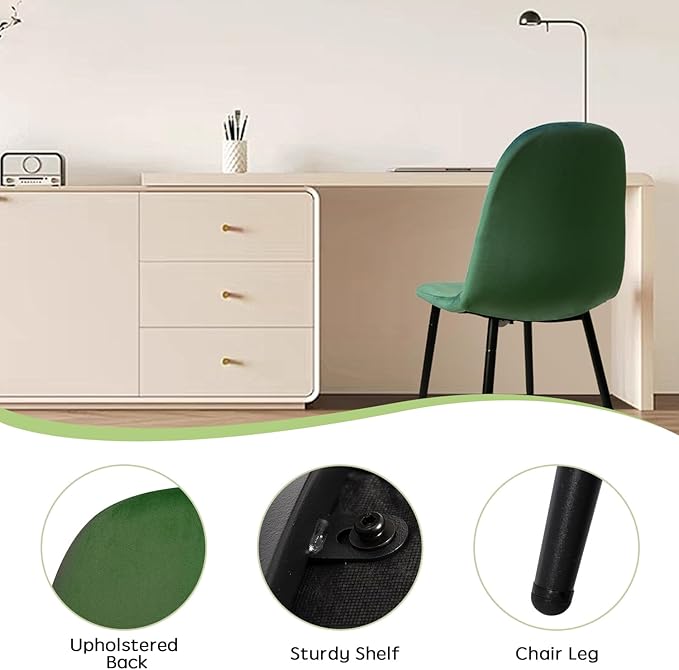 CangLong Modern Velvet Chairs with Metal Legs for Living, Bedroom, Restaurant, Dining Room, Set of 4, Dark Green