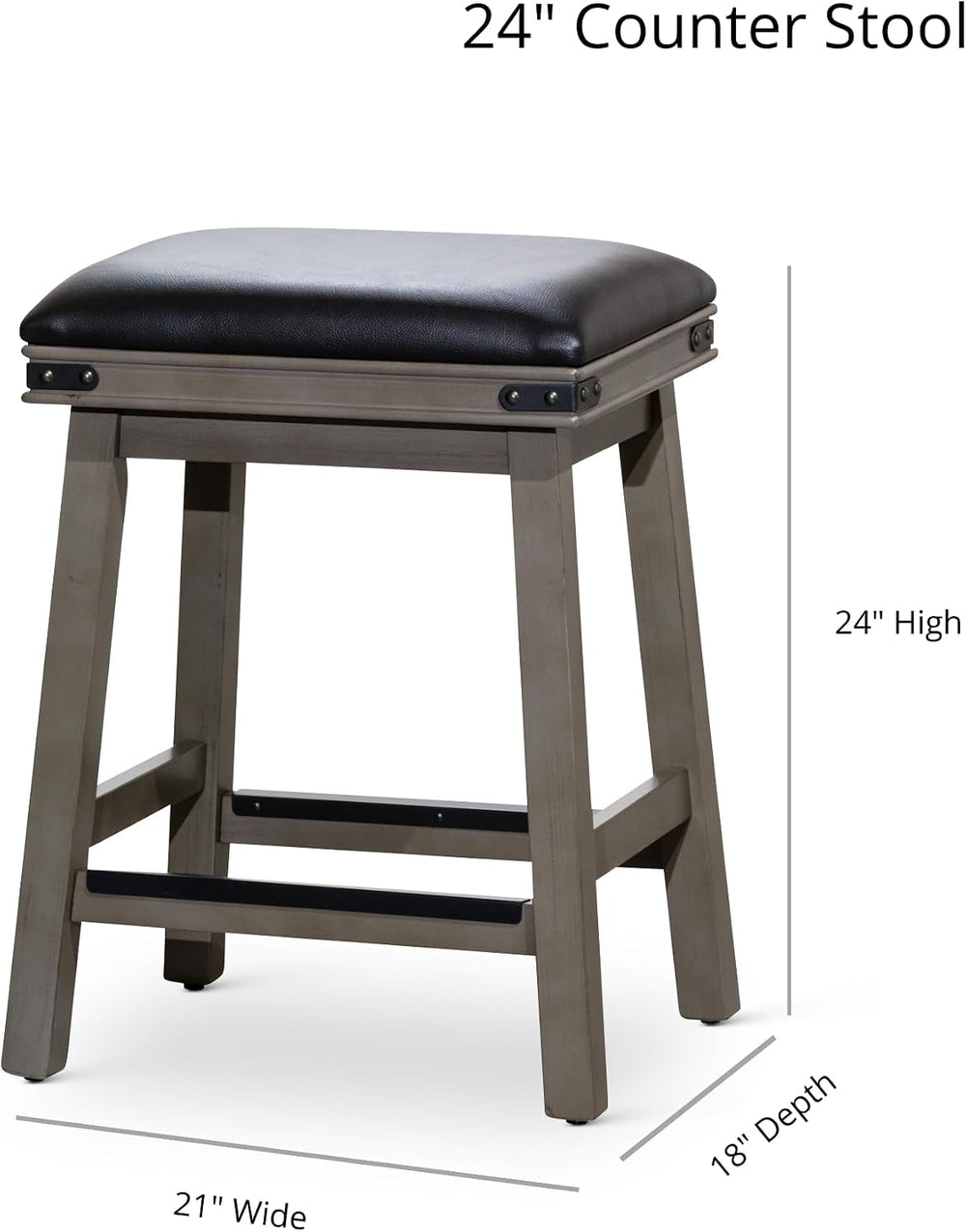 DTY Indoor Living Cortez Bonded Leather Stool, Weathered Gray Finish, 24&quot...