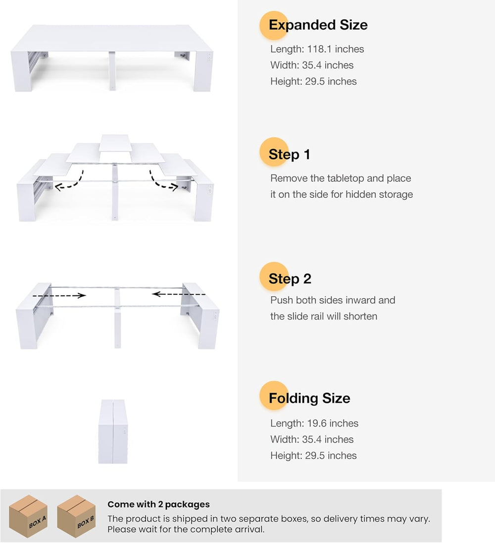 118.2" Modern Extendable Dining Table for 2 to 12 People with Outlet, Sp...