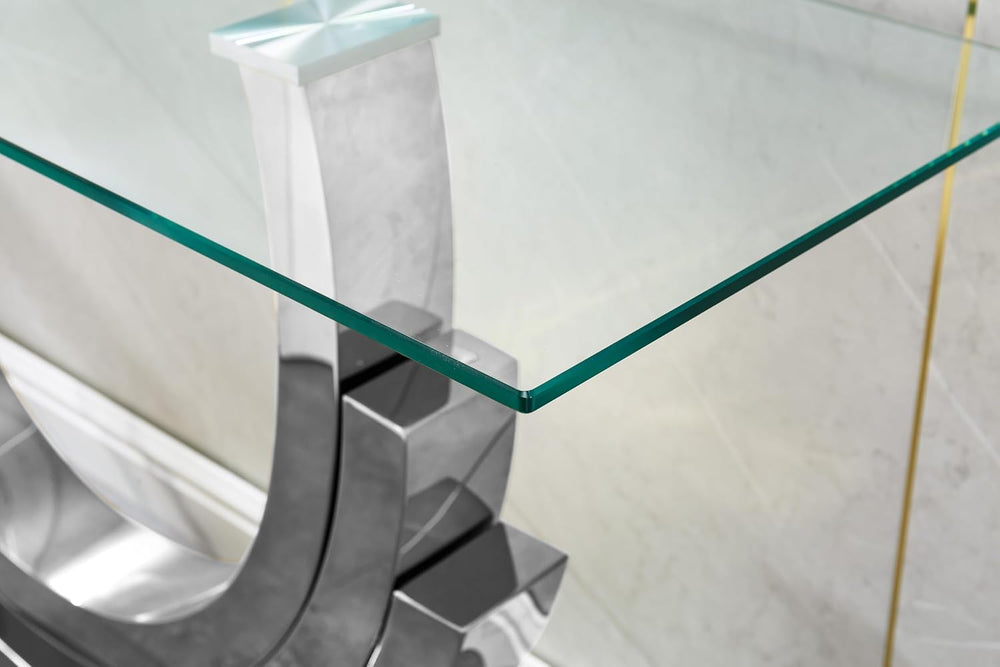 HomVent Glass Sofa Table with Silver Stainless Steel Base | 47"Rectangul...