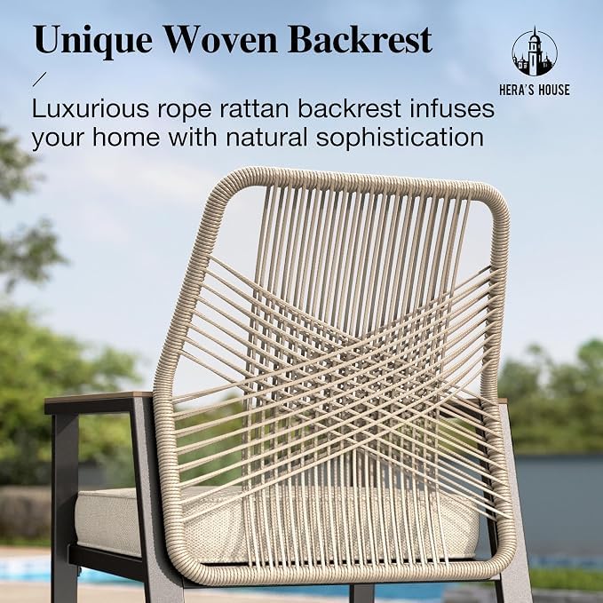 HERA'S HOUSE 5pc Patio Dining Set, 42" Round Table & 4 Rattan Ch...