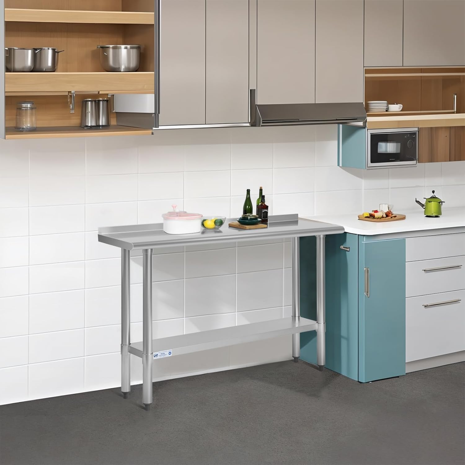 Hally Stainless Steel Table for Prep & Work 18" x 30" with Backsplash NSF | Commercial Metal Heavy Duty Workbench, Adjustment Undershelf, for Kitchen, Restaurant, Home, Hotel, Garage, Pizza Oven