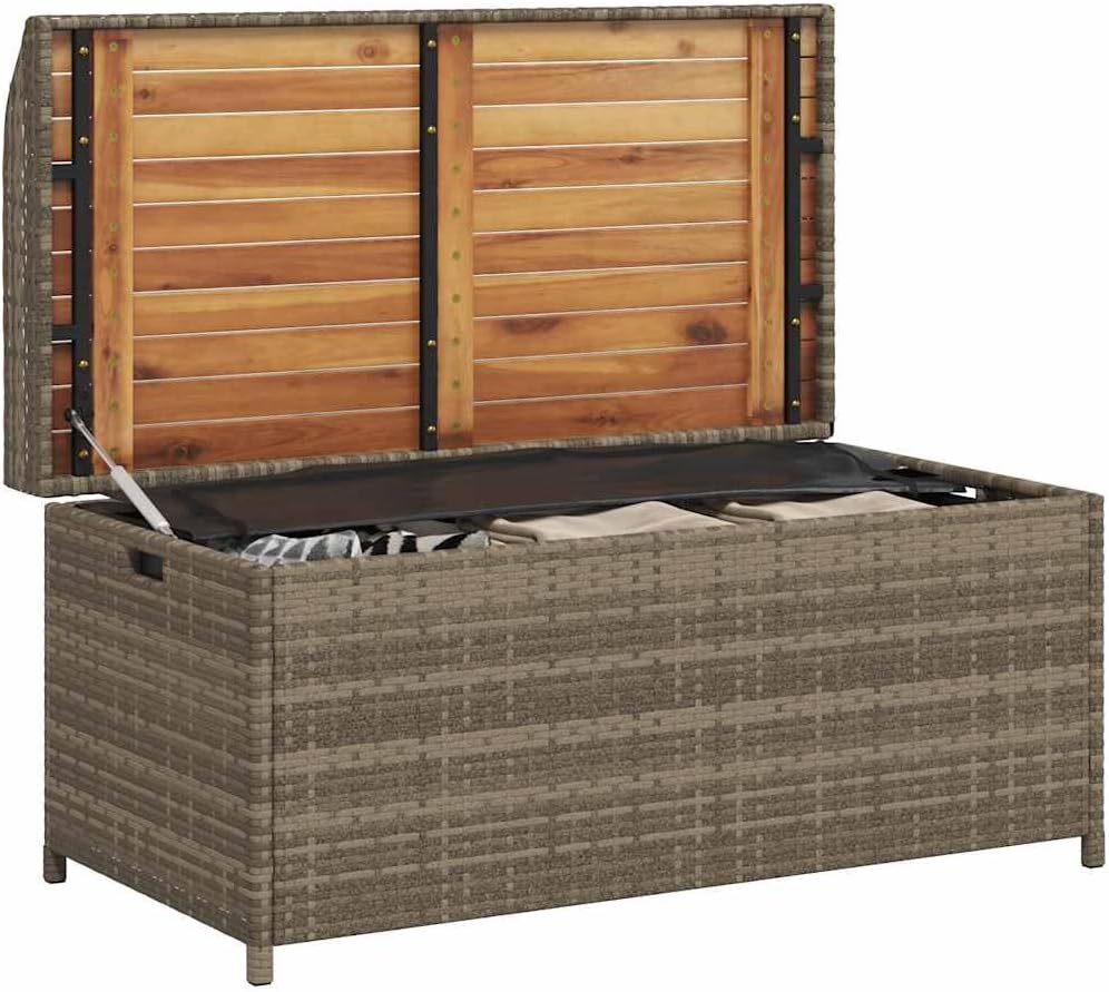 Outdoor Storage Bench with Waterproof Liner, 39.4-inch PE Rattan Garden Seat ...
