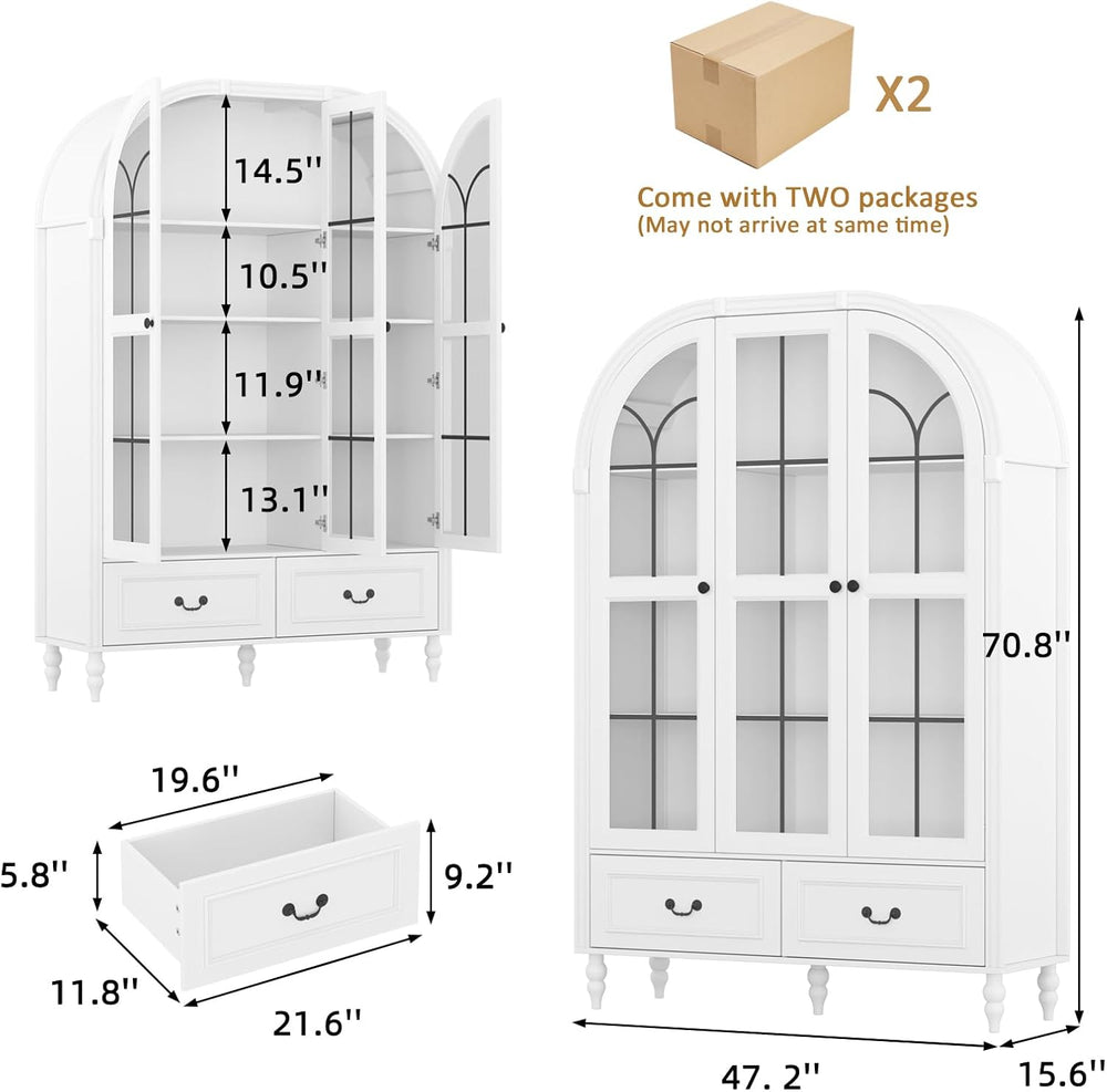 70.8'' Tall Arched Kitchen Pantry Cabinet, Large Farmhouse Storage Ca...