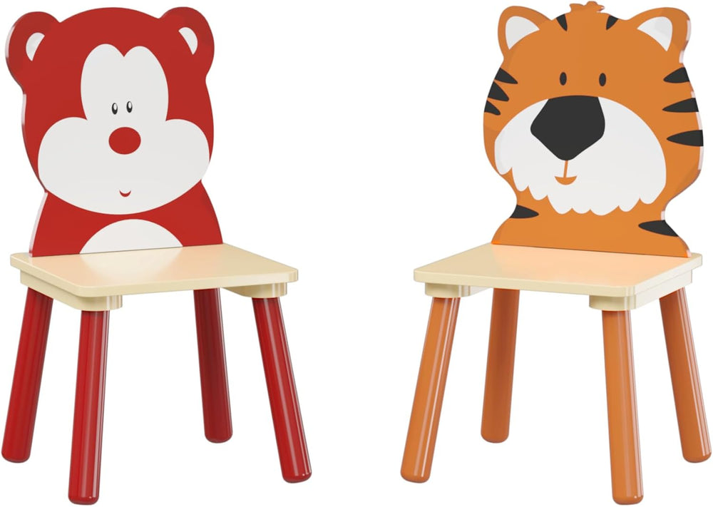 3 Pieces Table and Chair Set, Tiger & Bear Pattern Activity Play Set with...