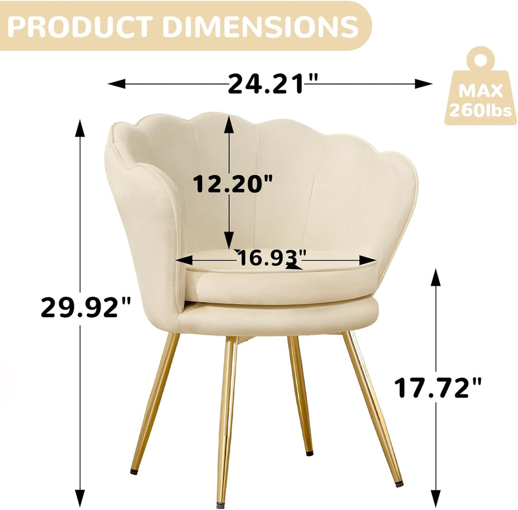 Czlolo Velvet Vanity Chair with Back, Mid-Century Modern Small Accent Chair for Living Room, Golden Metal Legs Upholstered Makeup Chair, 1Pcs Bedroom Armchair, Beige