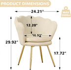 Czlolo Velvet Vanity Chair with Back, Mid-Century Modern Small Accent Chair for Living Room, Golden Metal Legs Upholstered Makeup Chair, 1Pcs Bedroom Armchair, Beige