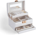 CASEGRACE Jewelry Box,3 Layers Leather Jewelry Storage Box with Lock, Mirror,Jewelry Storage Case for Necklaces Earrings Bracelets and Rings