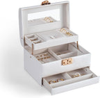 CASEGRACE Jewelry Box,3 Layers Leather Jewelry Storage Box with Lock, Mirror,Jewelry Storage Case for Necklaces Earrings Bracelets and Rings