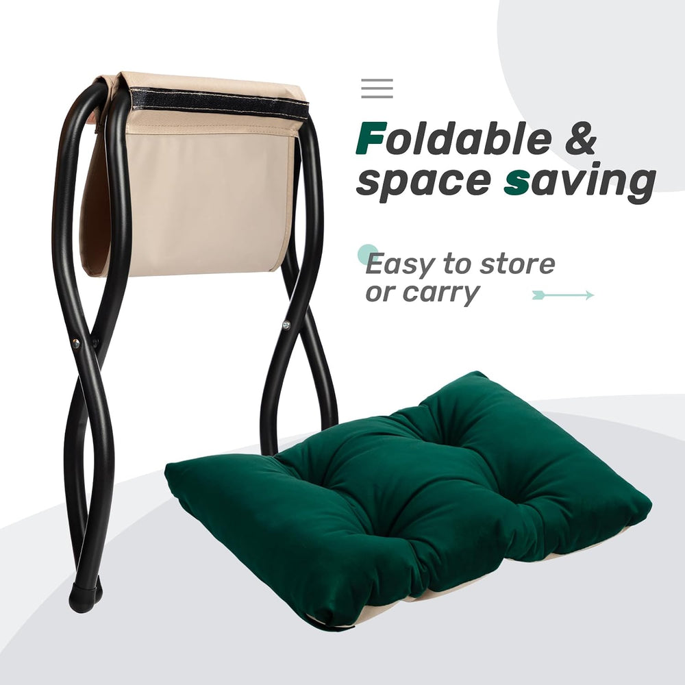HollyHOME 15"(H) Folding Footrest Stool, Upholstered Small Foldable Otto...