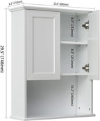 Bathroom Wall Cabinet Wooden Medicine Cabinet Buffering Hinge MDF Material Over Toilet Storage 23"x29" and Adjustable Shelves Cupboard Above Toilet with Large Space