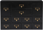 12-Drawer Wooden Storage Cabinet Organizer, Apothecary Cabinet Vintage Library Card Catalog Cabinets for Countertop Apothecary Tea Coffee Pod Storage (Black)