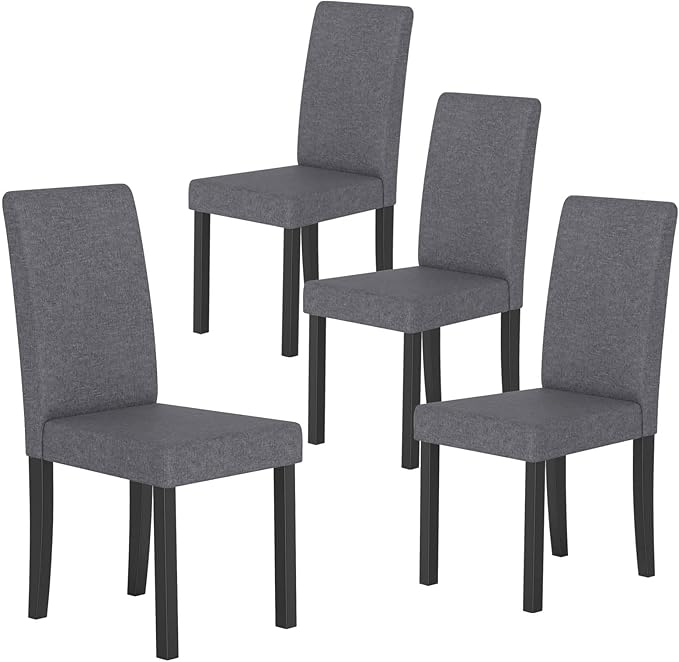 COSTWAY Fabric Armless Dining Chairs Set of 4, Upholstered Kitchen Side Chair w/Rubber Wood Legs, Padded Seat & High Backrest, Mid-Century Modern Accent Chairs for Living Room Restaurant (Dark Gray)