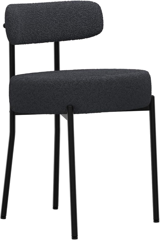 DYHOME Black Boucle Dining Chairs Set of 2, Mid Century Modern Kitchen Chairs...