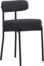 DYHOME Black Boucle Dining Chairs Set of 2, Mid Century Modern Kitchen Chairs with Curved Backrest and Metal Legs, Upholstered Dining Room Chairs