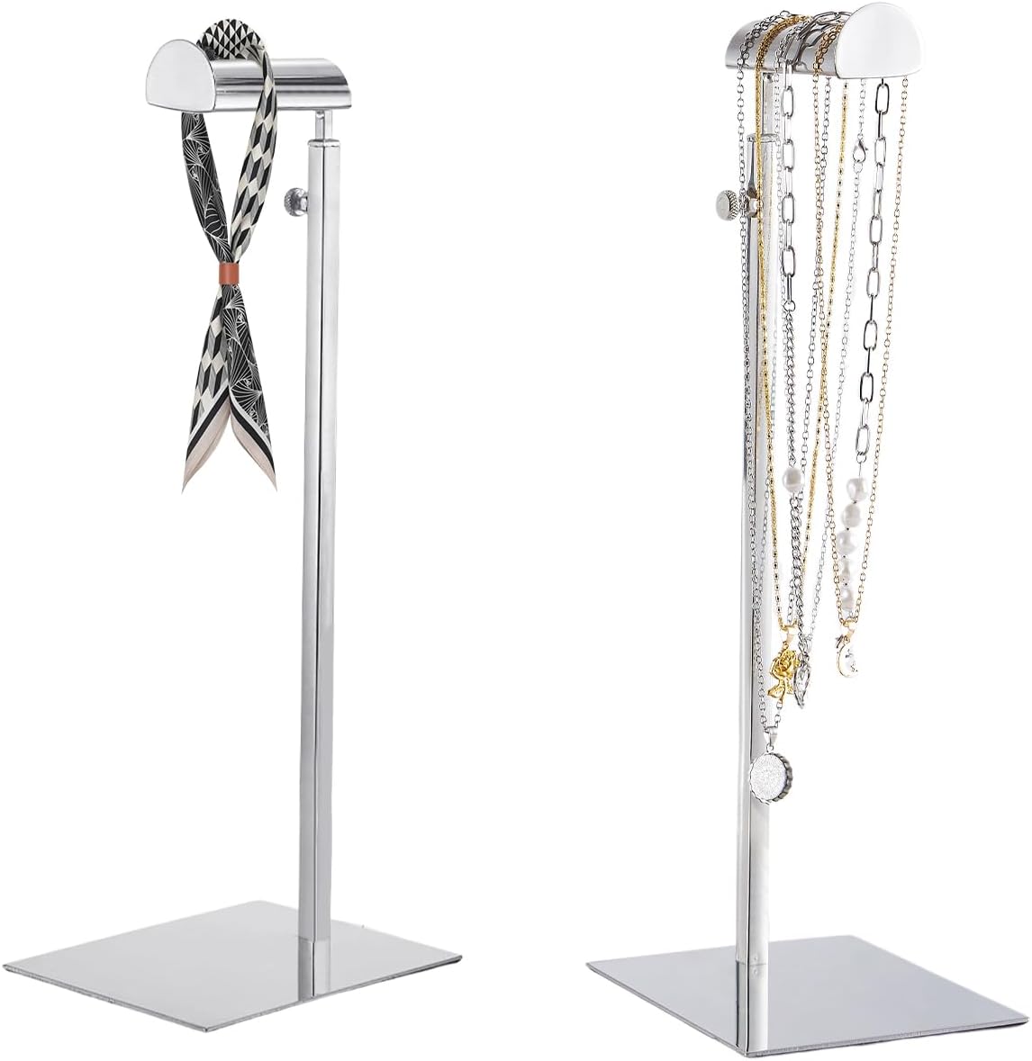 Purse Display Stand 2pack Solid Bag Display Rack Counter Purse Organizer Adjustable Height Stainless Steel Hangbag Display Stand… (Sliver)