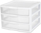 Sterilite 6-Pack Wide 3 Drawer Unit, Plastic Desktop Organizer with Clear Drawers, White Frame - Stackable Multi-Purpose Storage for Office Supplies, Craft Rooms, Classrooms and Home Organization