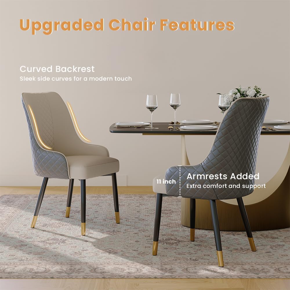 POVISON Dining Chairs Set of 6, Faux Leather Upholstered Bar Chairs with Meta...