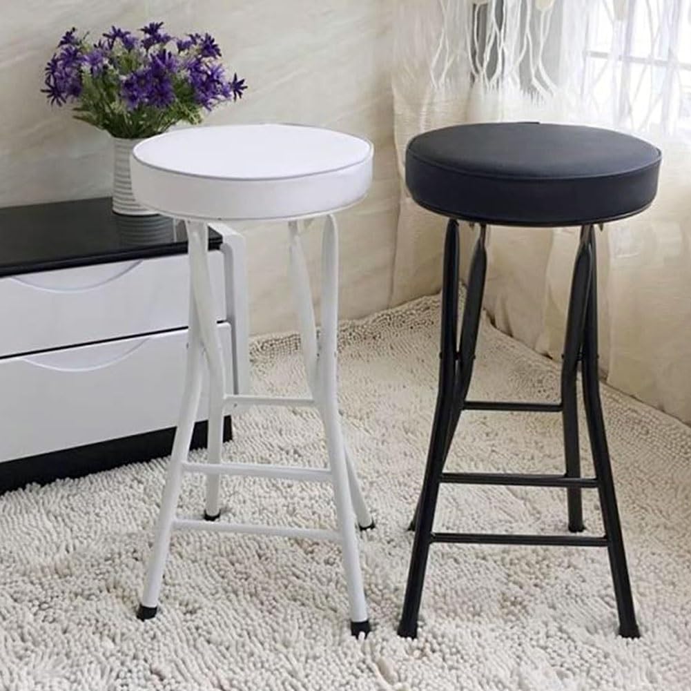 Portable PU Padded Folding Bar Stool, Round Breakfast Bar Stool Without Backrest, Foldable Counter Height Kitchen Chair(Black)