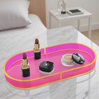 Acrylic Decorative Vanity Tray Perfume Jewelry Trinket Tray for Bathroom Counter Soap Toilet Tank Sink Small Candle Catch All Organizer, 12.6x6.3 Inches, Neon Pink