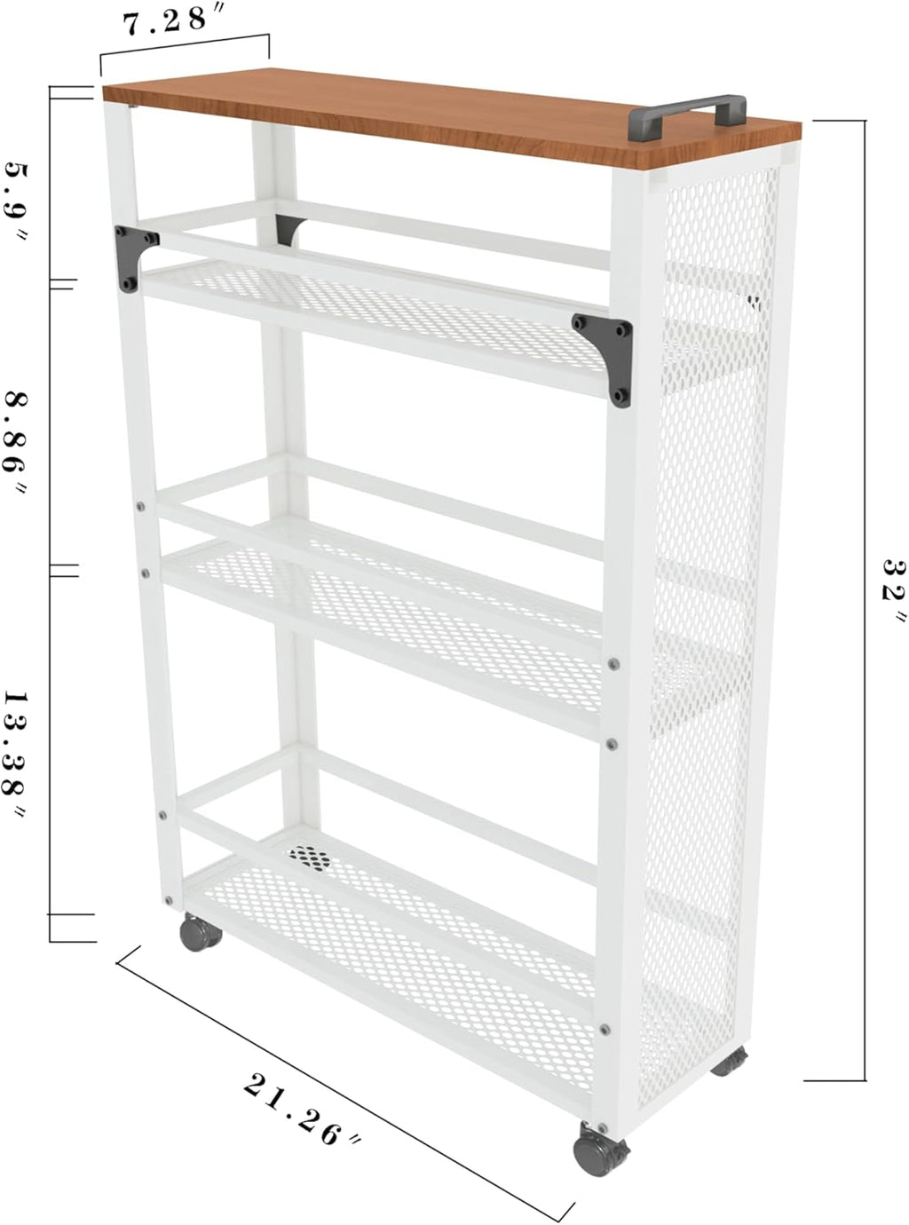 2025 New, Slim Kitchen Storage Cart, 3 Tier Metal Rolling Utility Cart Mesh Basket, Multifunction Wire Basket Shelf Trolley for Home Laundry, Bathroom, Living Room, White