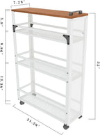 2025 New, Slim Kitchen Storage Cart, 3 Tier Metal Rolling Utility Cart Mesh Basket, Multifunction Wire Basket Shelf Trolley for Home Laundry, Bathroom, Living Room, White