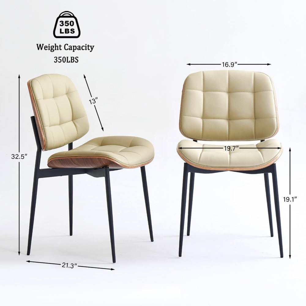GrandNoor Mid Century Modern Dining Chairs with Walnut Grain Back, Beige Faux...