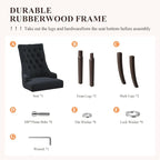 COLAMY Wingback Upholstered Side Dining Room Chairs Set of 2, Fabric Dining Chairs with Tufted Button, Living Room Chairs for Home Kitchen, Black