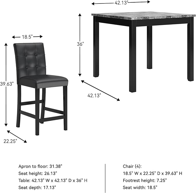 Signature Design by Ashley Maysville 5 Piece Counter Height Dining Set, Includes Table and 4 Bar Stools, Black