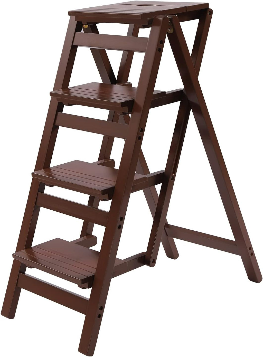 3 Step Ladder Folding Step Stool, Anti-Slip & Lightweight 3-Step Folding Portable Wooden Coffee Step Stool Counter Chair Multifunction Pine Wood Foldable Ladder for Home, Library, Capacity: 220lbs