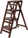 3 Step Ladder Folding Step Stool, Anti-Slip & Lightweight 3-Step Folding Portable Wooden Coffee Step Stool Counter Chair Multifunction Pine Wood Foldable Ladder for Home, Library, Capacity: 220lbs