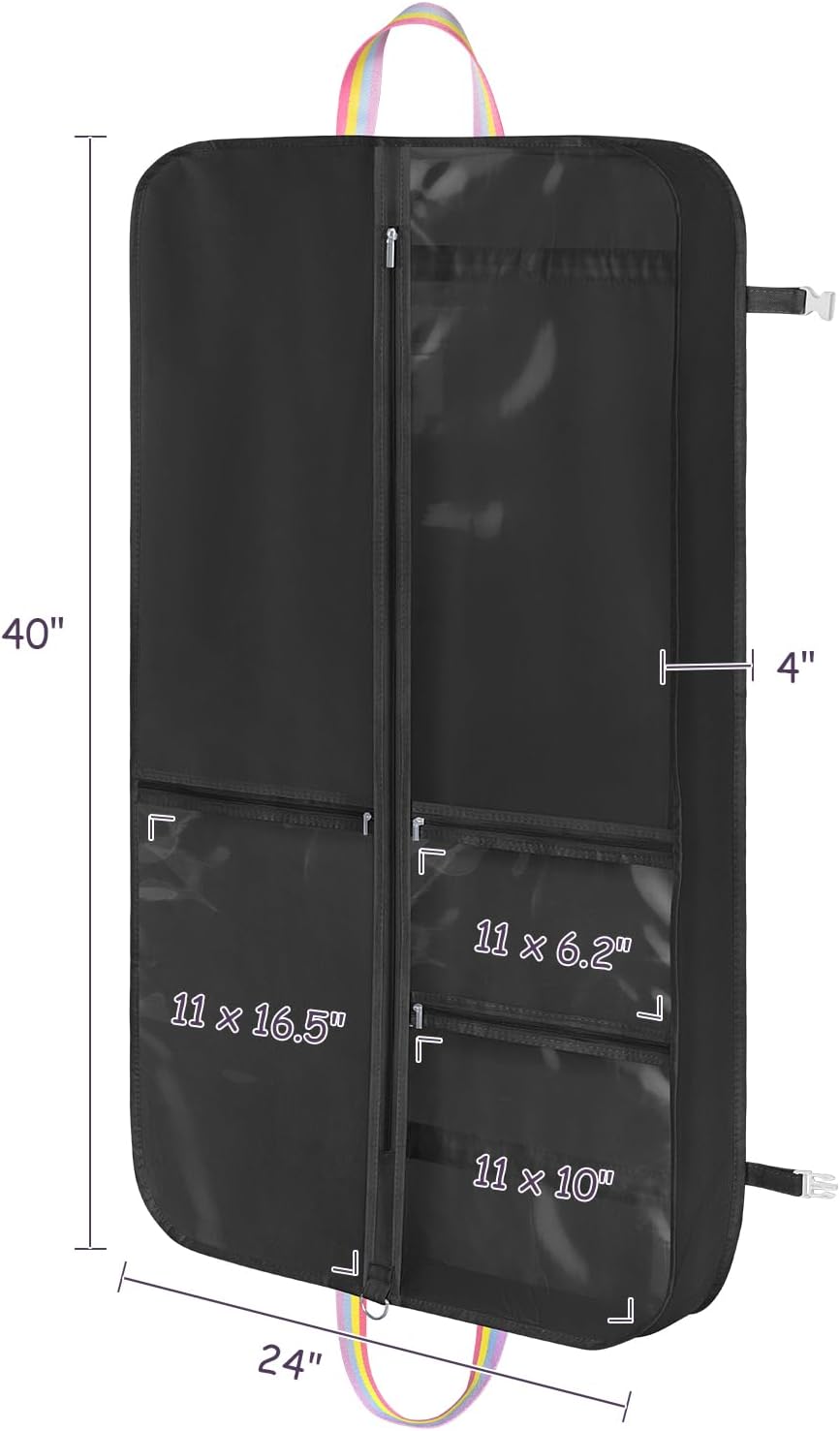LOVEGRASS Kids Garment Bags for Dance Costumes with Multi Pockets, 2 Pack | 40 Inch Black Dance Costume Garment Bag, Breathable Fabric, Rainbow Handles, Ideal for Competitions and Daily Practice