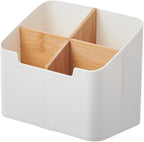 Remote Control Holder, Wood and Plastic Remote Control Holder with 4 Compartments, Multifunctional Desk Storage Organizer Box